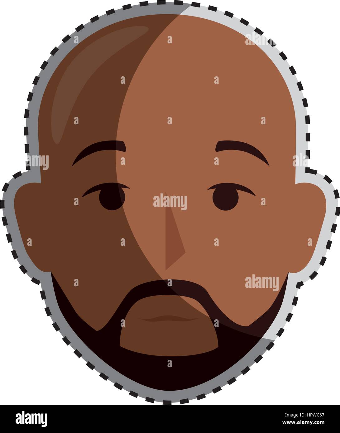 sticker colorful silhouette front view bald man with moustache Stock Vector