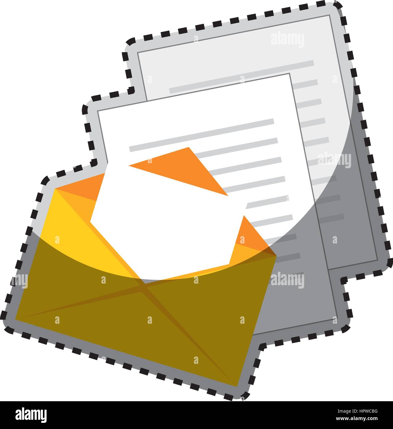 sticker color silhouette with envelope mail and documents sheets Stock