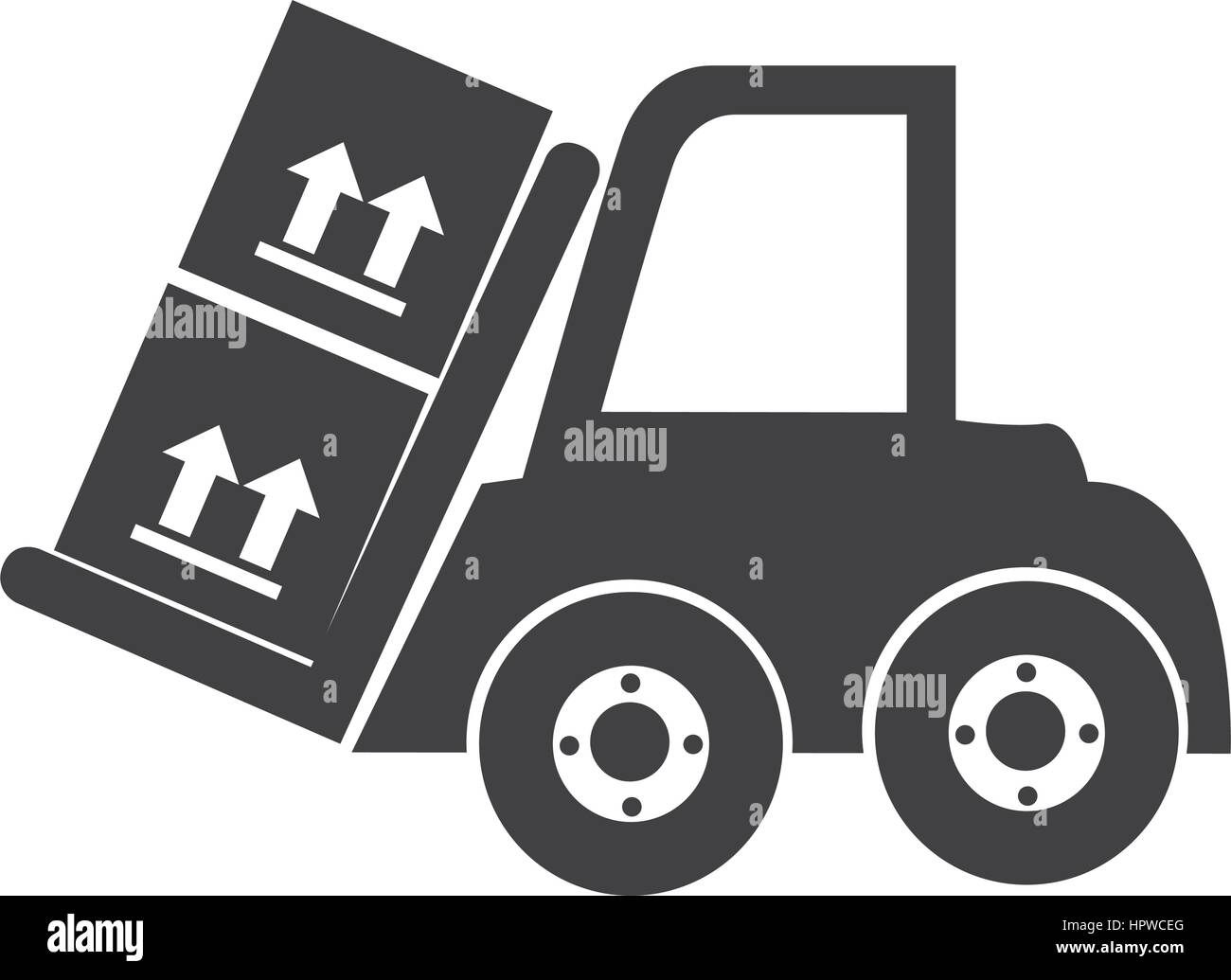 monochrome silhouette with forklift truck with forks and boxes Stock ...