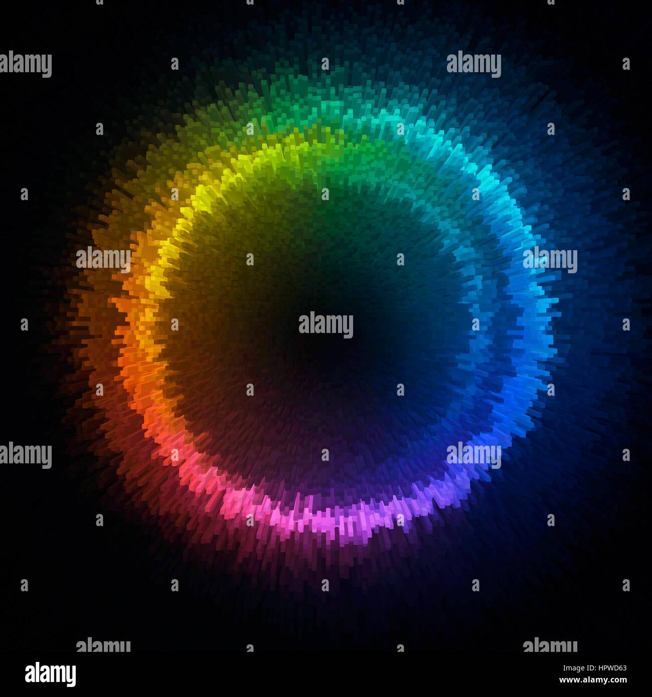 Multicoloured circle, illustration. The colours shown here range across the spectrum of visible colours from red to orange to yellow to green to blue to violet. Stock Photo