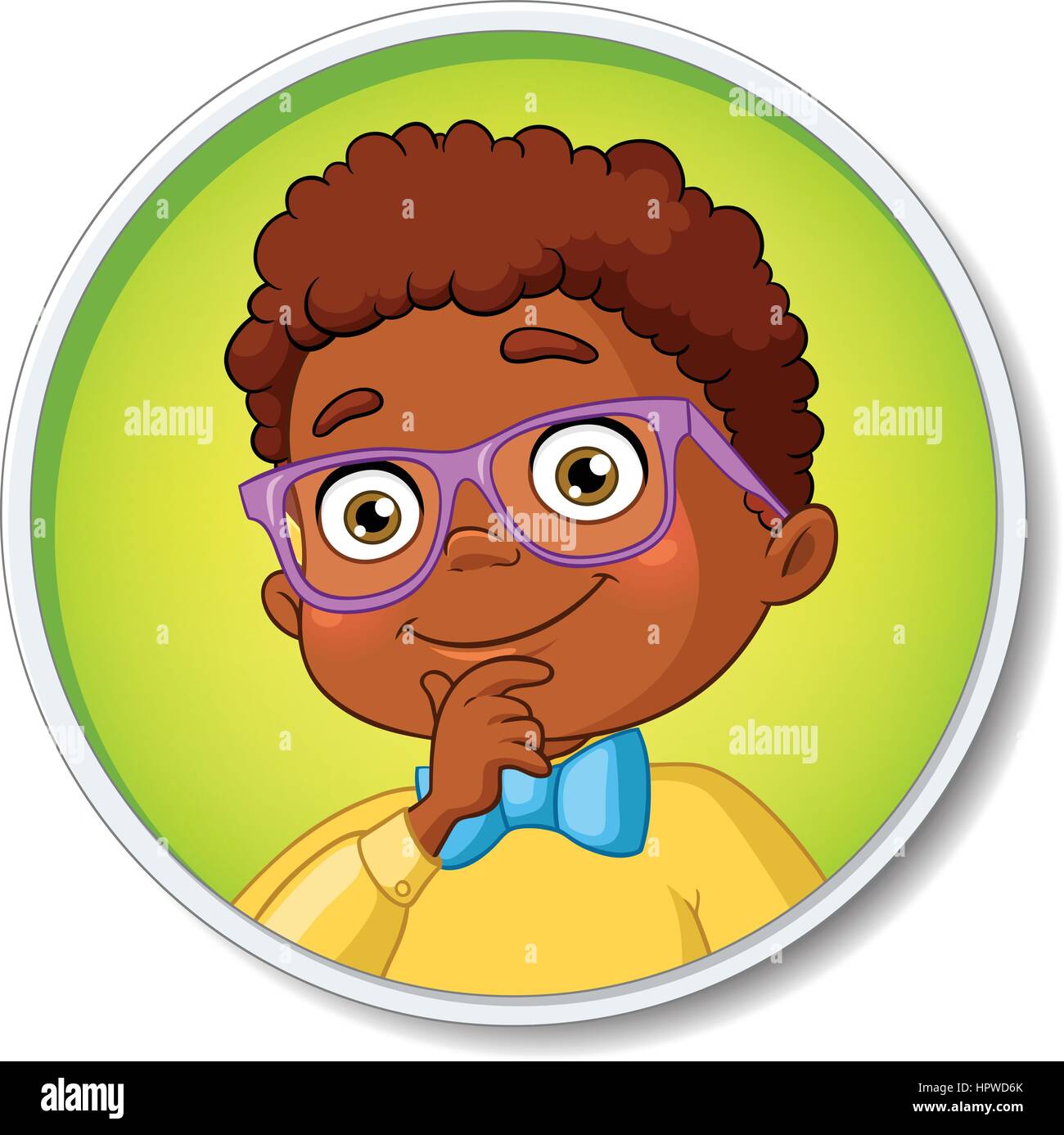 Thoughtful young smart african american student boy. Vector illu Stock Vector