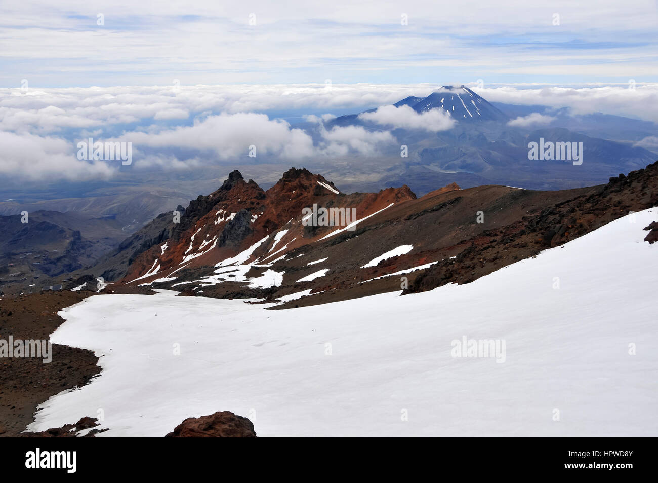 Alpine landscape on Mount Ruapehu, near Mount Ngaruhoe, Tongariro National Park, New Zealand Stock Photo