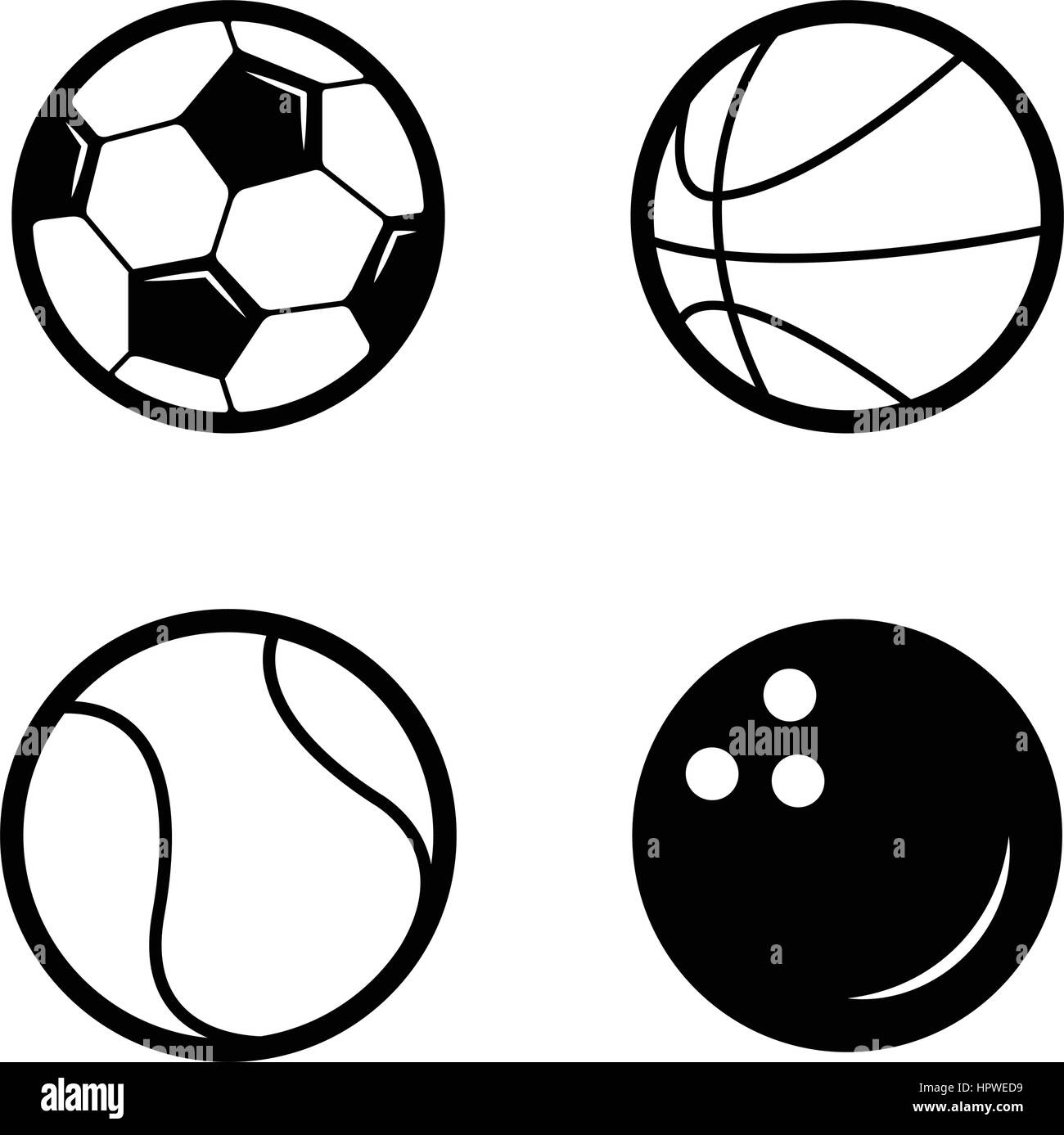 Soccer ball, Basketball, Tennis ball, bowling icon Stock Vector Image