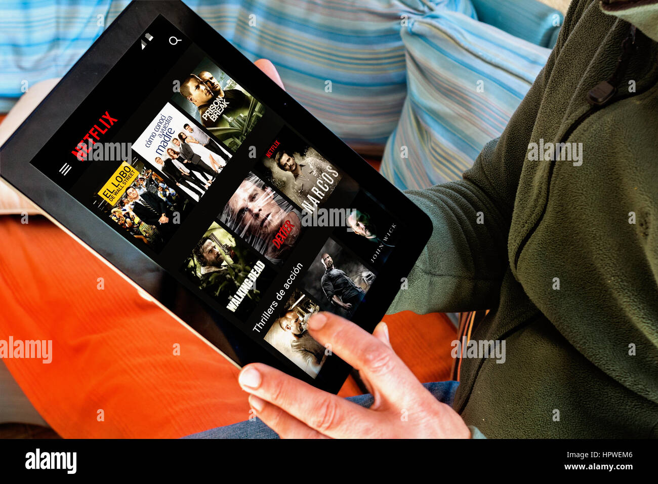 Netflix app on tablet screen Stock Photo