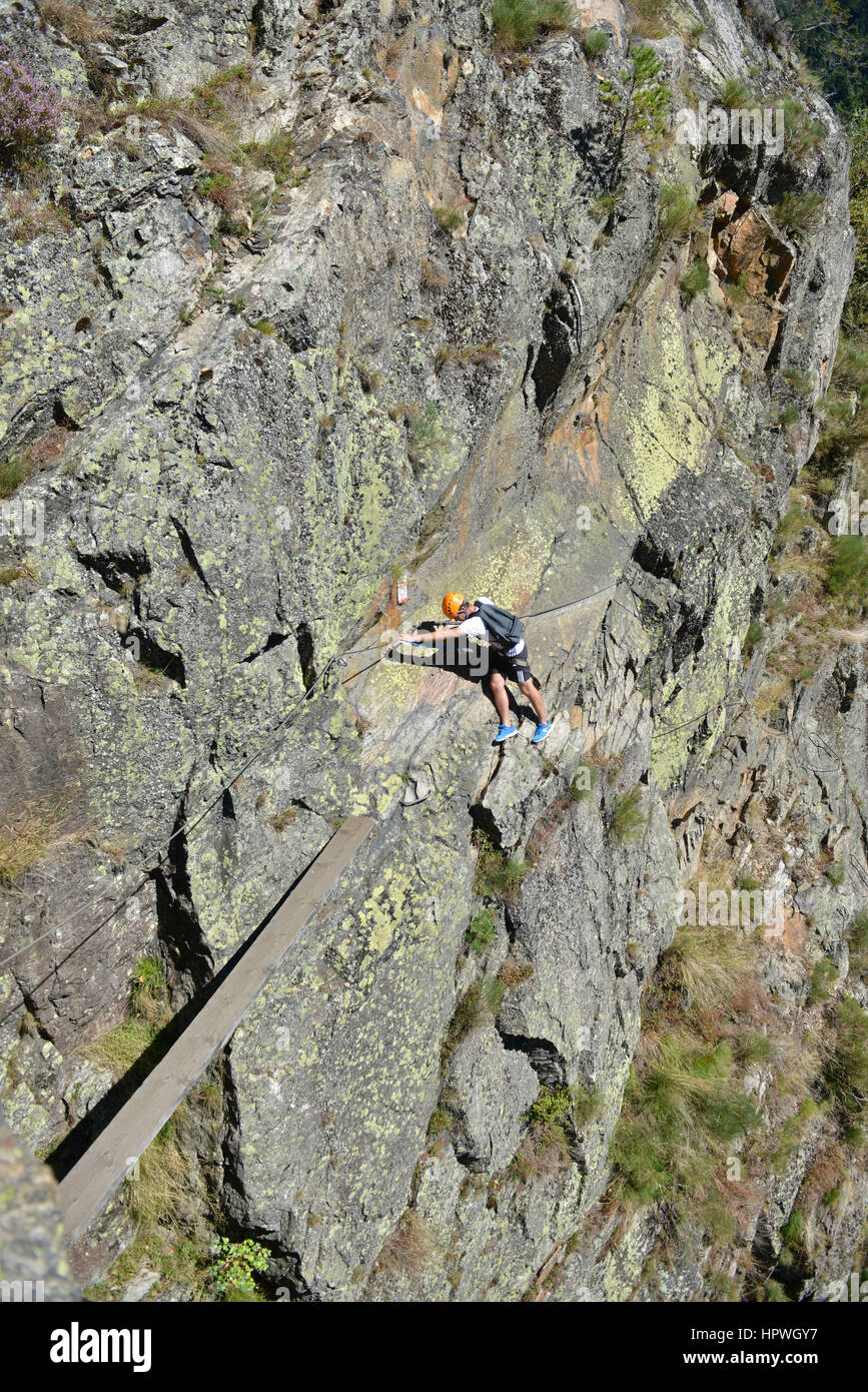 Planfoy (south-eastern France): via Ferrata above the Gouffre d'Enfer abyss Stock Photo