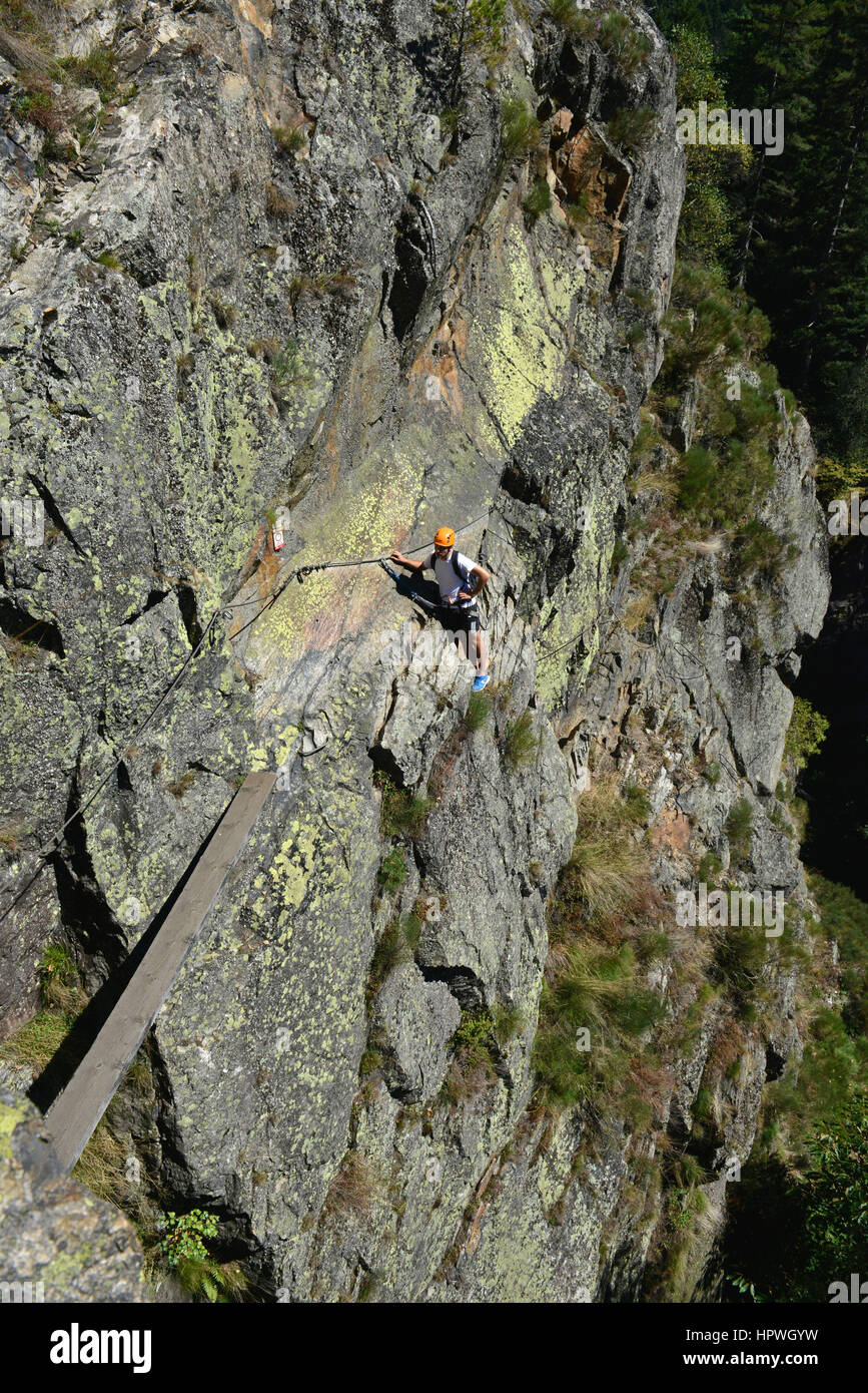 Planfoy (south-eastern France): via Ferrata above the Gouffre d'Enfer abyss Stock Photo
