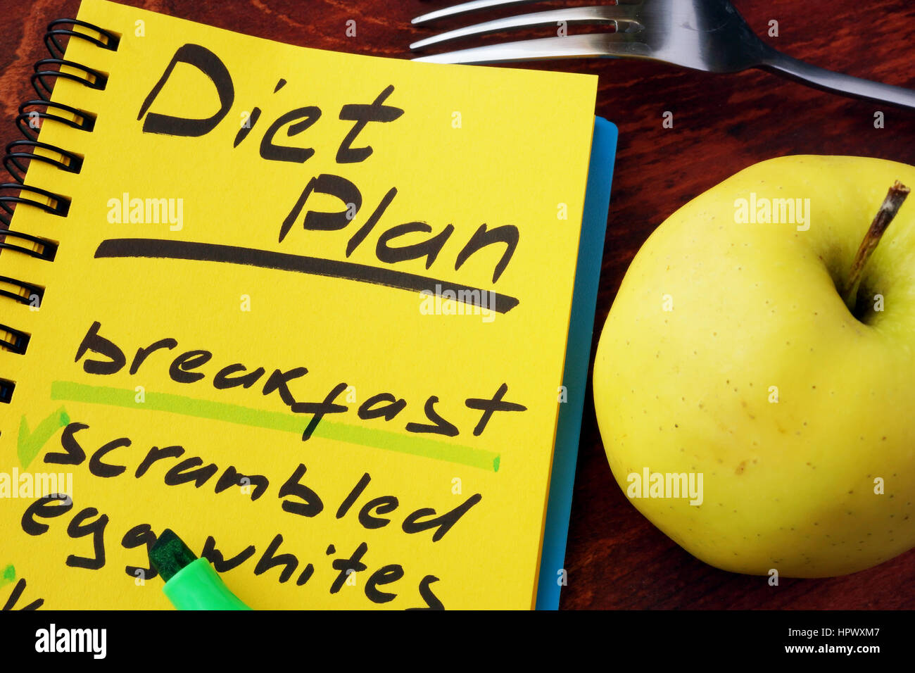 Page of a note with title diet plan. Weight loss concept. Stock Photo