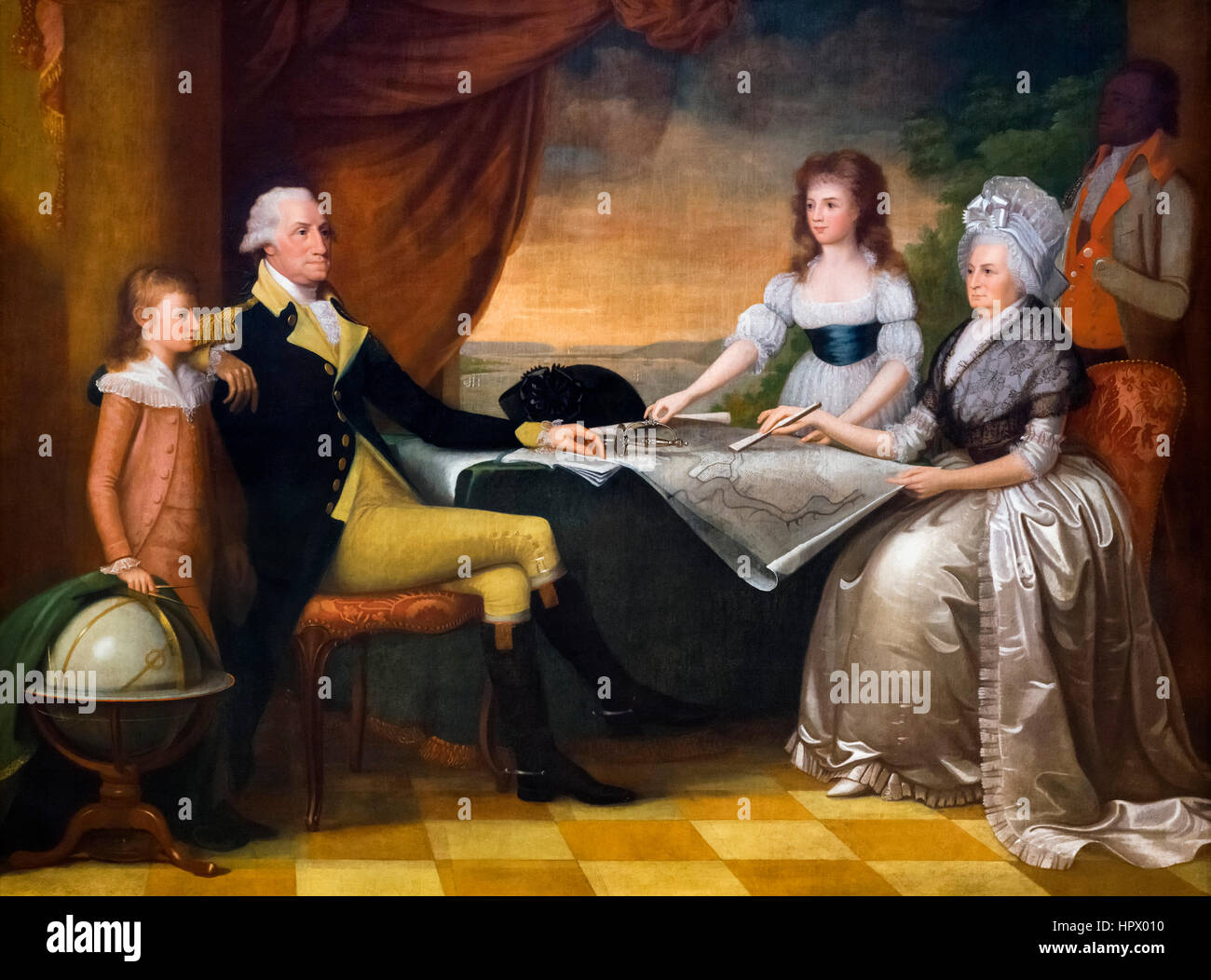 George Washington and his Family by Edward Savage, oil on canvas, c.1790-96. The portrait shows George and Martha Washington with their two children, Jack and Patsy. Stock Photo