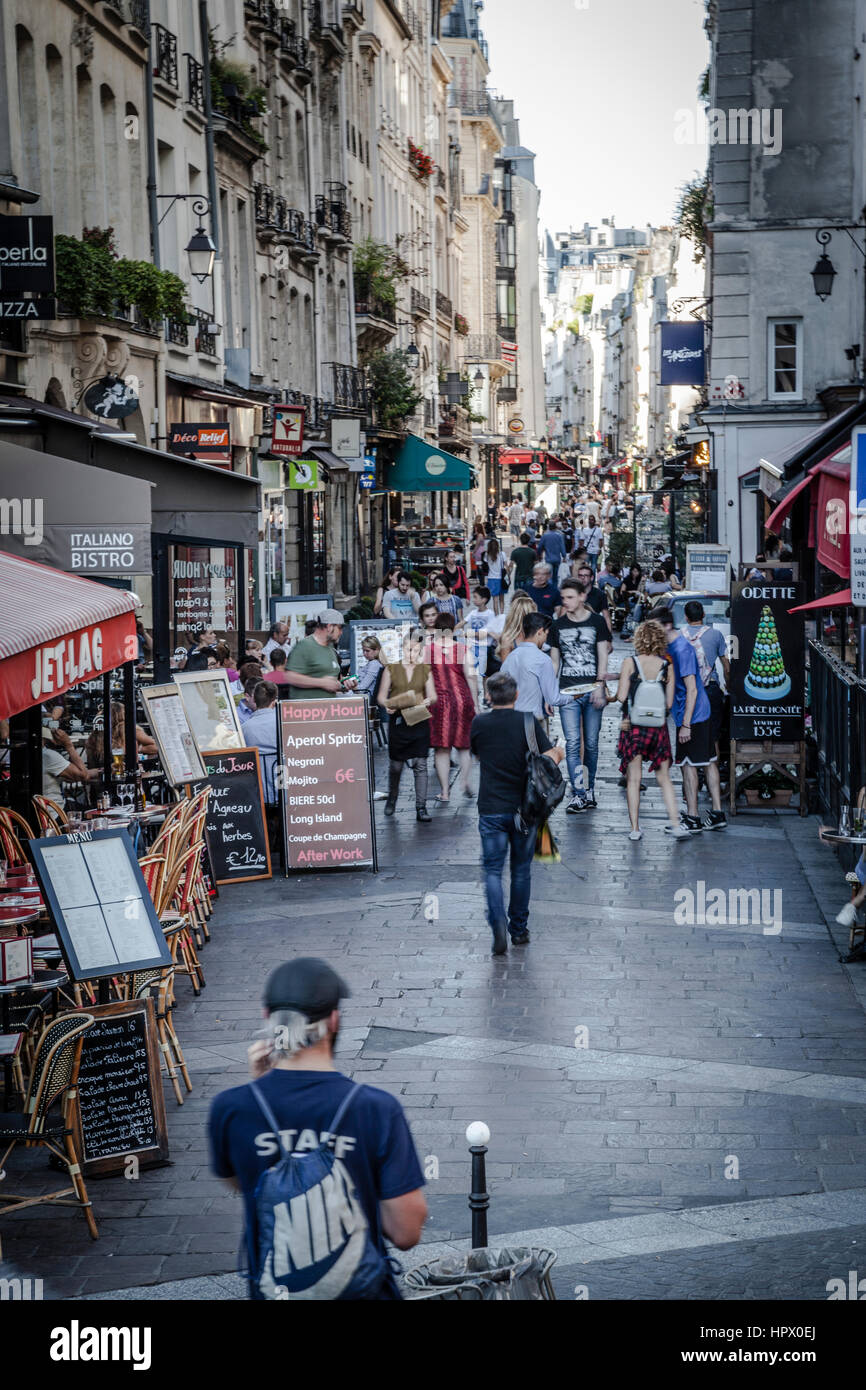 People wlaking in Rue Montorgueil, Paris, France Stock Photo