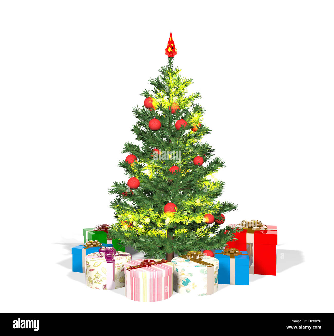 Christmas tree and gift boxes isolated on white background Stock Photo