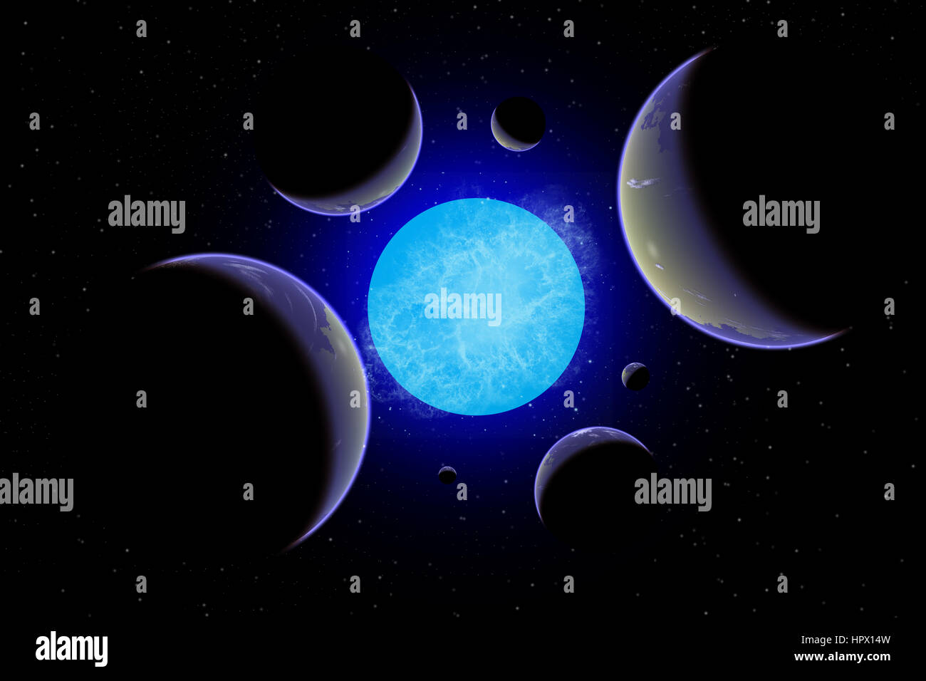 Newly Discovered Exo Planets In Orbit Around A Star. Stock Photo