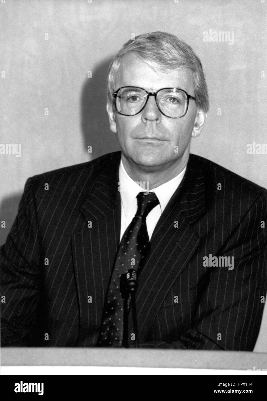 Rt. Hon. John Major, British Prime Minister, attends a press conference in London, England on March 20, 1992. Stock Photo