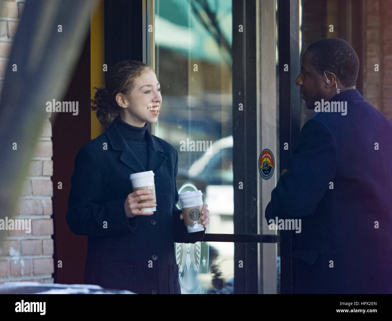 Chelsea Clinton leaves a Starbucks coffee shop in Chappaqua, NY on February  6, 2000. Photo by Francis Specker Stock Photo - Alamy