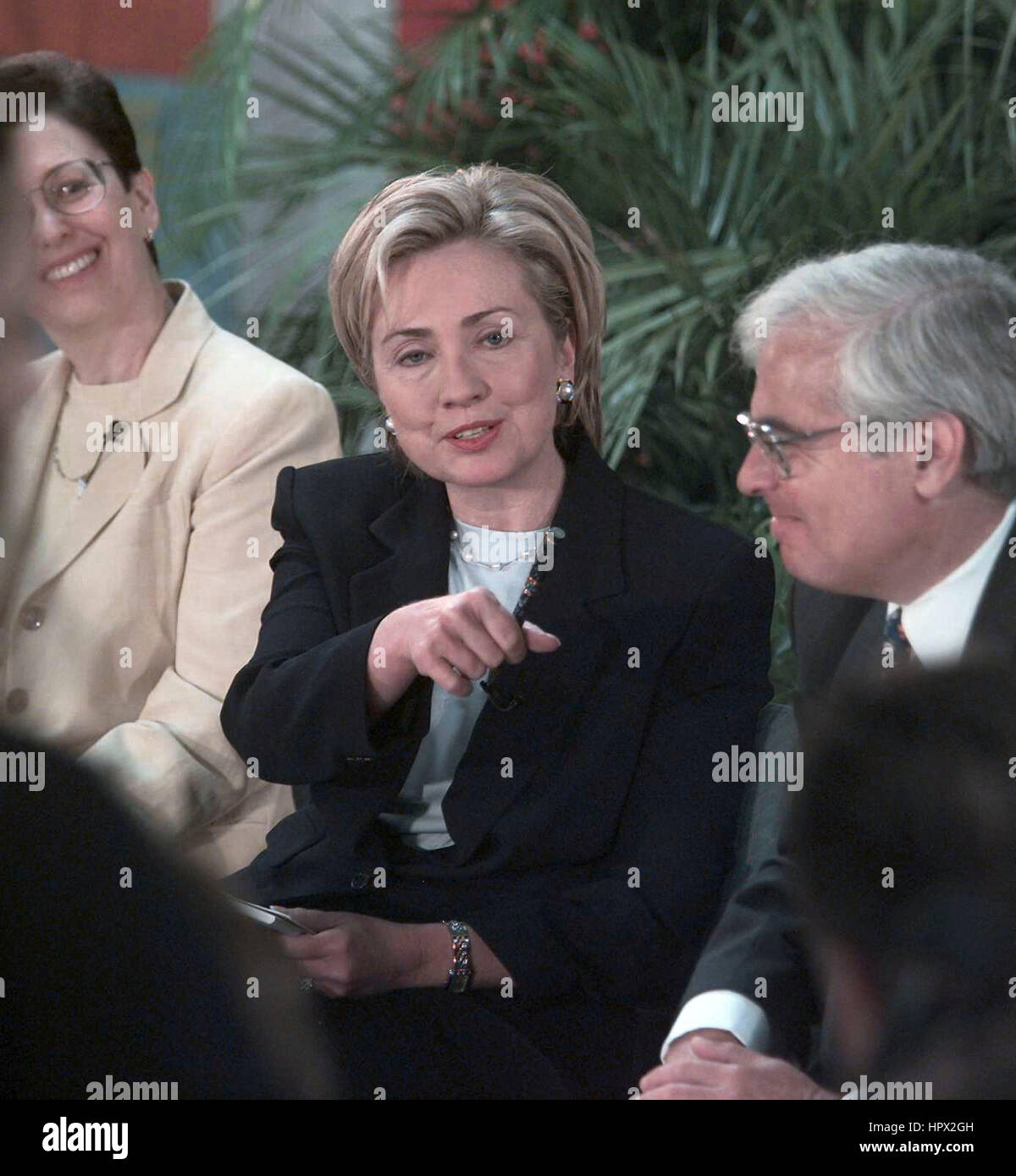 First Lady Hillary Clinton at her "Listening Tour" at Westchester Community College in Valhalla, NY on July 13, 1999. Stock Photo