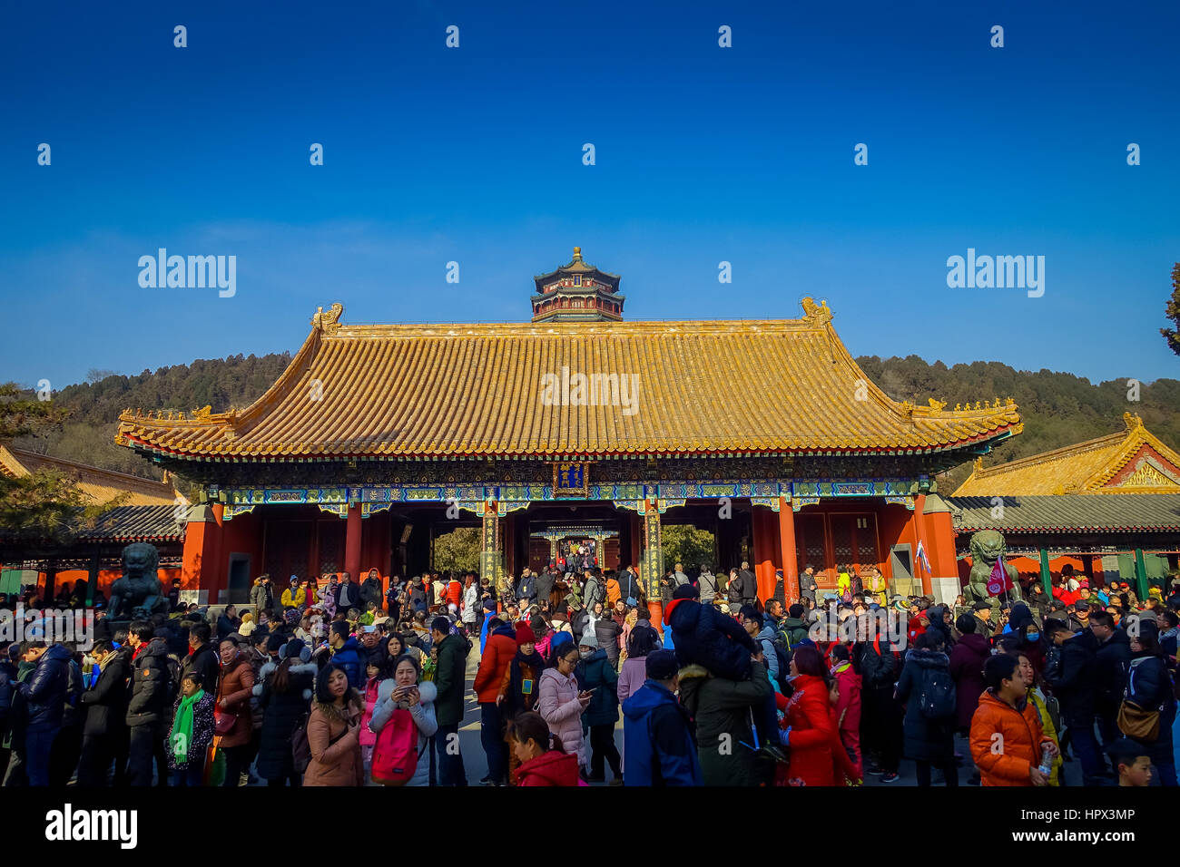 BEIJING, CHINA - 29 JANUARY, 2017: Walking around spring palace complex, a spectacular ensemble of lakes, gardens and ancient chinese palaces, beautif Stock Photo