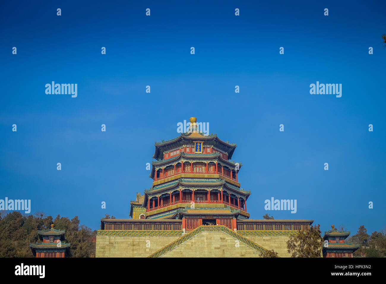 BEIJING, CHINA - 29 JANUARY, 2017: Walking around spring palace complex, a spectacular ensemble of lakes, gardens and ancient chinese palaces, beautif Stock Photo