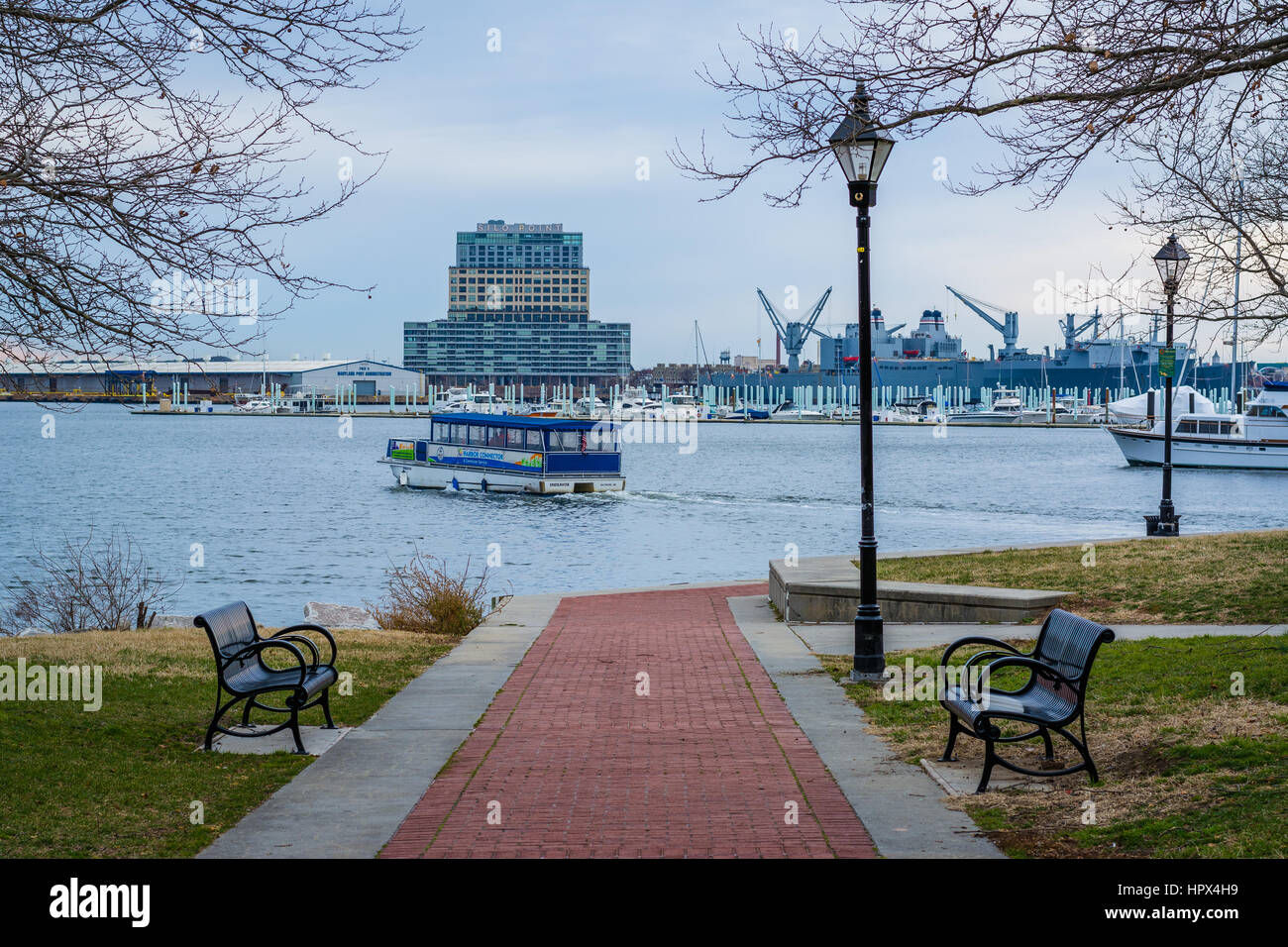 Walkway at Canton Waterfront Park, in Baltimore, Maryland Stock Photo
