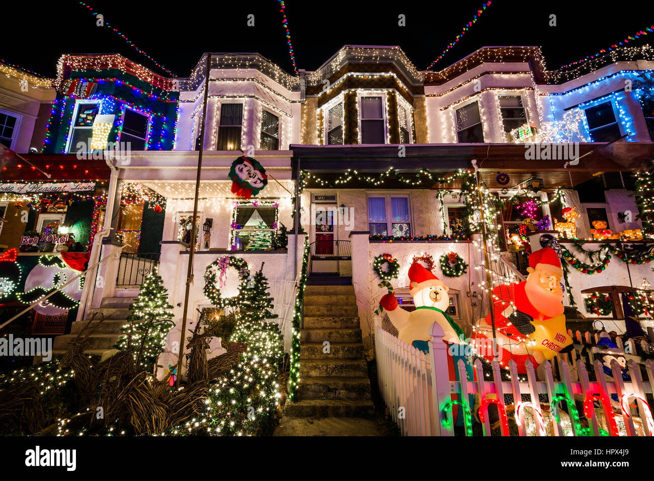 The Miracle on 34th Street Christmas lights at night, in Hampden