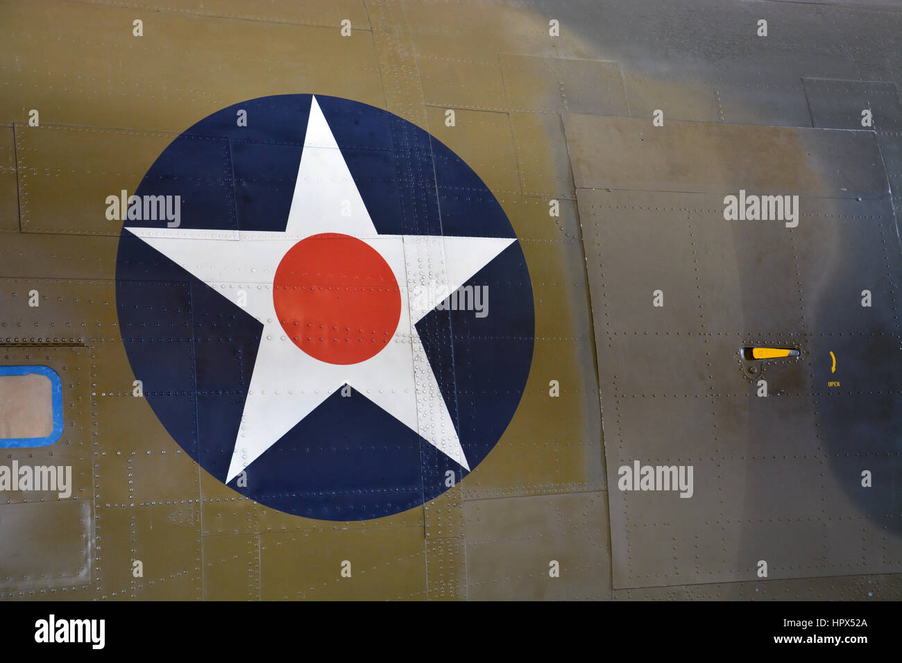 Close up of the Army Air Corp insignia on the side of a B-24 Liberator at the Vintage Flying Museum in Fort Worth Texas. Stock Photo