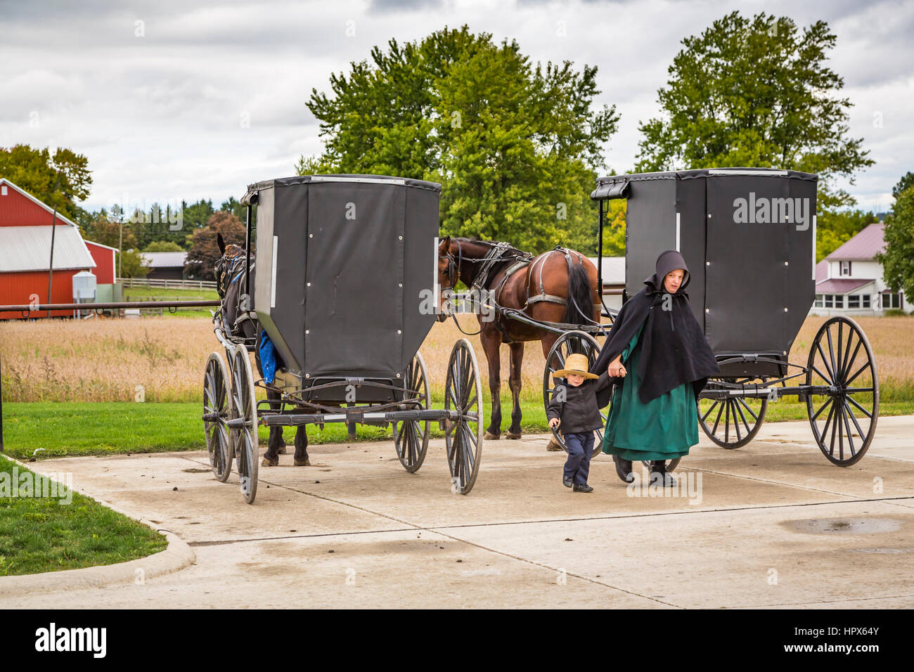 A hitching post for Amish horse and buggies at Orville, Ohio, USA Stock