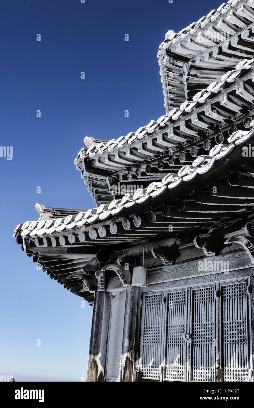 frozen traditional architecture which is korea cultural and traditional style. Stock Photo