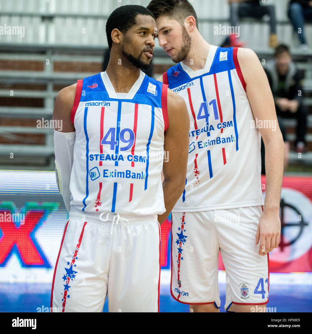 March 4, 2016: Porter Troupe #49 of Steaua CSM EximBank Bucharest L and  Bogdan Popa #41 of Steaua CSM EximBank Bucharest during the LNBM - Men's  National Basketball League Romania game between