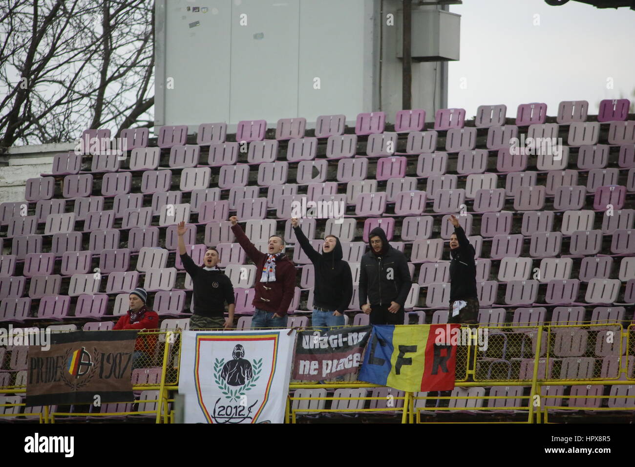 March 13, 2016: CFR Cluj supporters during the LPF Ligue 1 - Play Off game  between ACS Poli Timisoara (ROU) vs FC CFR 1907 Cluj-Napoca (ROU) at "Dan  Paltinisanu" Stadium in Timisoara,