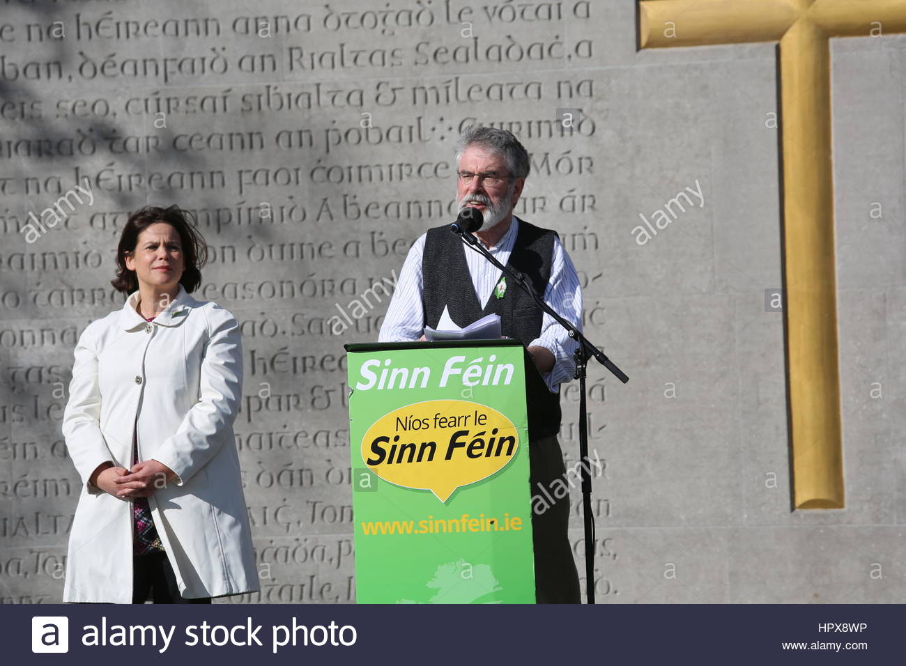 Gerry Adams speaks at Arbour Hill in Dublin on the occasion of the 1916 Rising celebrations in Dublin. Stock Photo