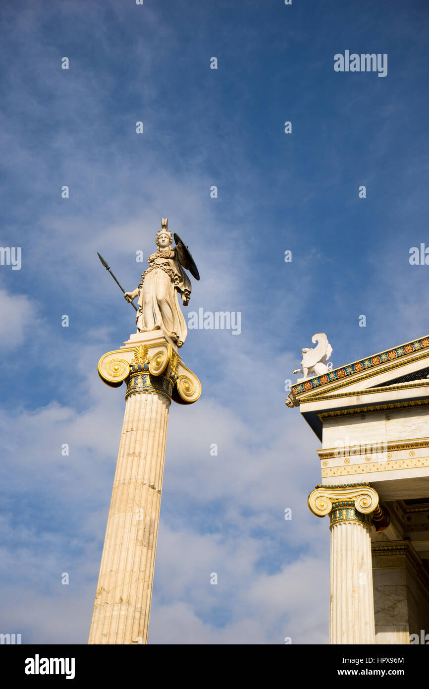 Athena Goddess Statue In Front Of Academy Of Athens Greece Stock