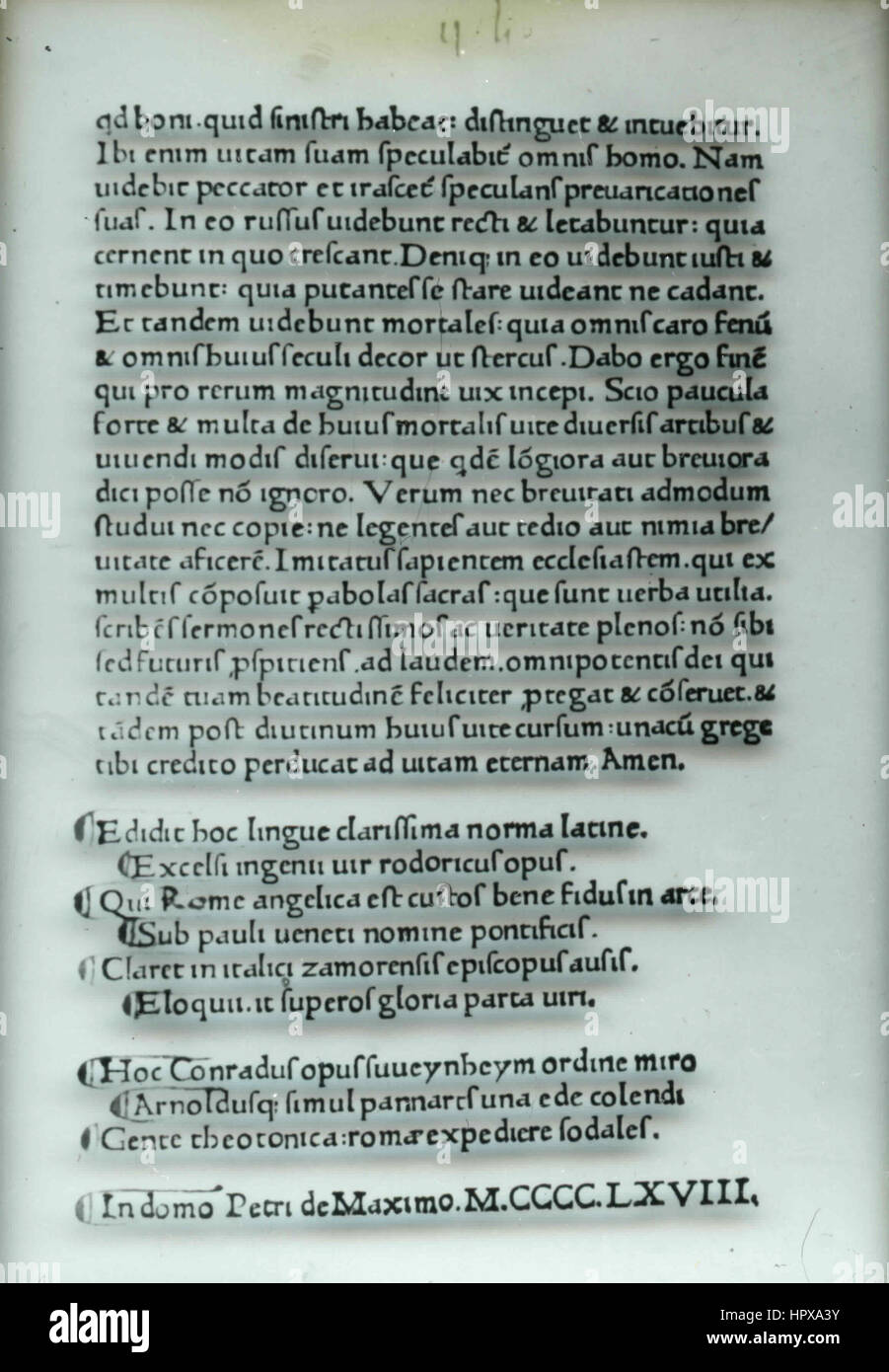 Page of an old book written in Latin, Italy Stock Photo