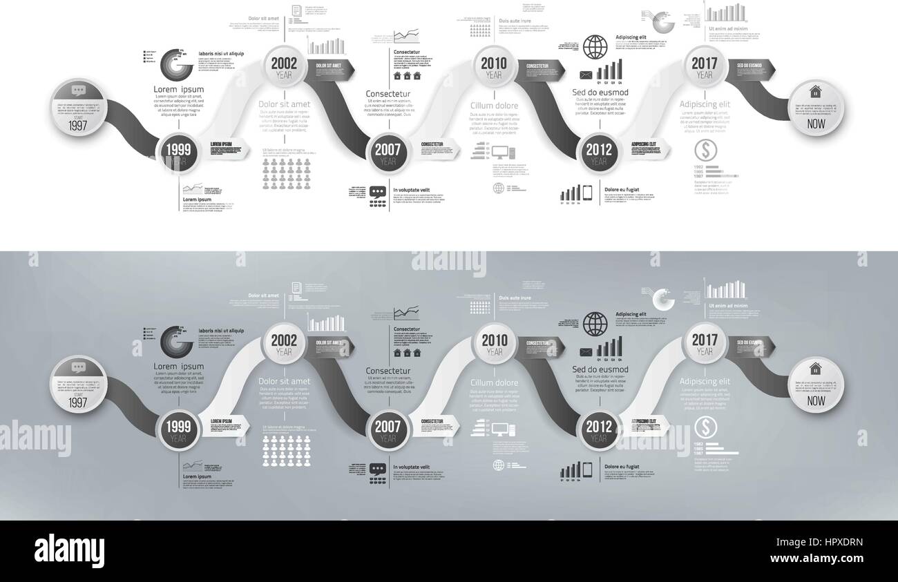 Infographics arrow timeline hystory template black and white Stock Infographics arrow timeline hystory template black and white Stock