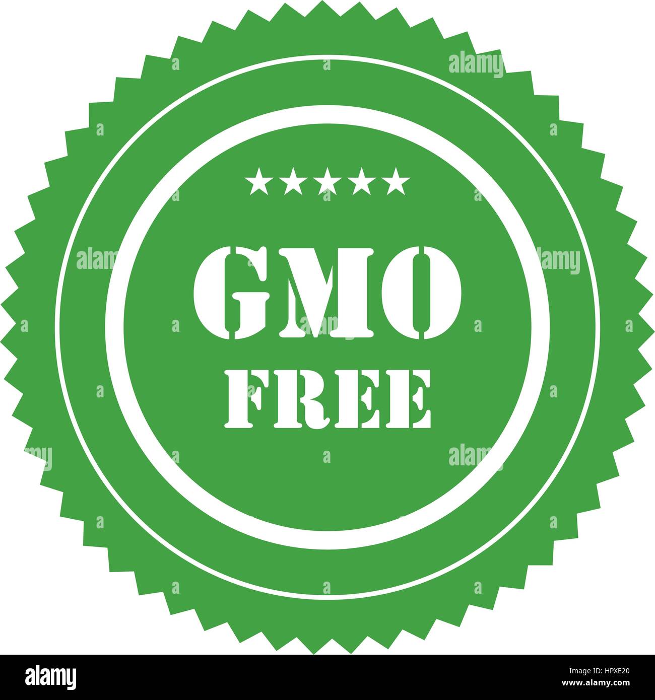 GMO FREE label, sign, logo, stamp, icon. Green badge for GMO free products. No GMO food sticker. Guarantee or certificate for non genetically modified Stock Vector