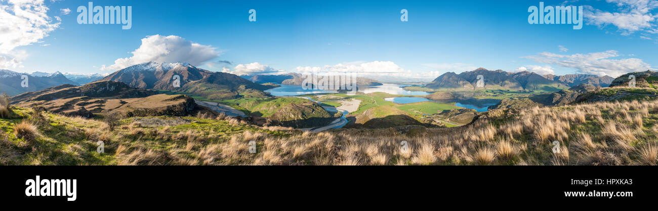 View on Lake Wanaka and mountains, Rocky Peak, Glendhu Bay, Otago, Southland, New Zealand Stock Photo