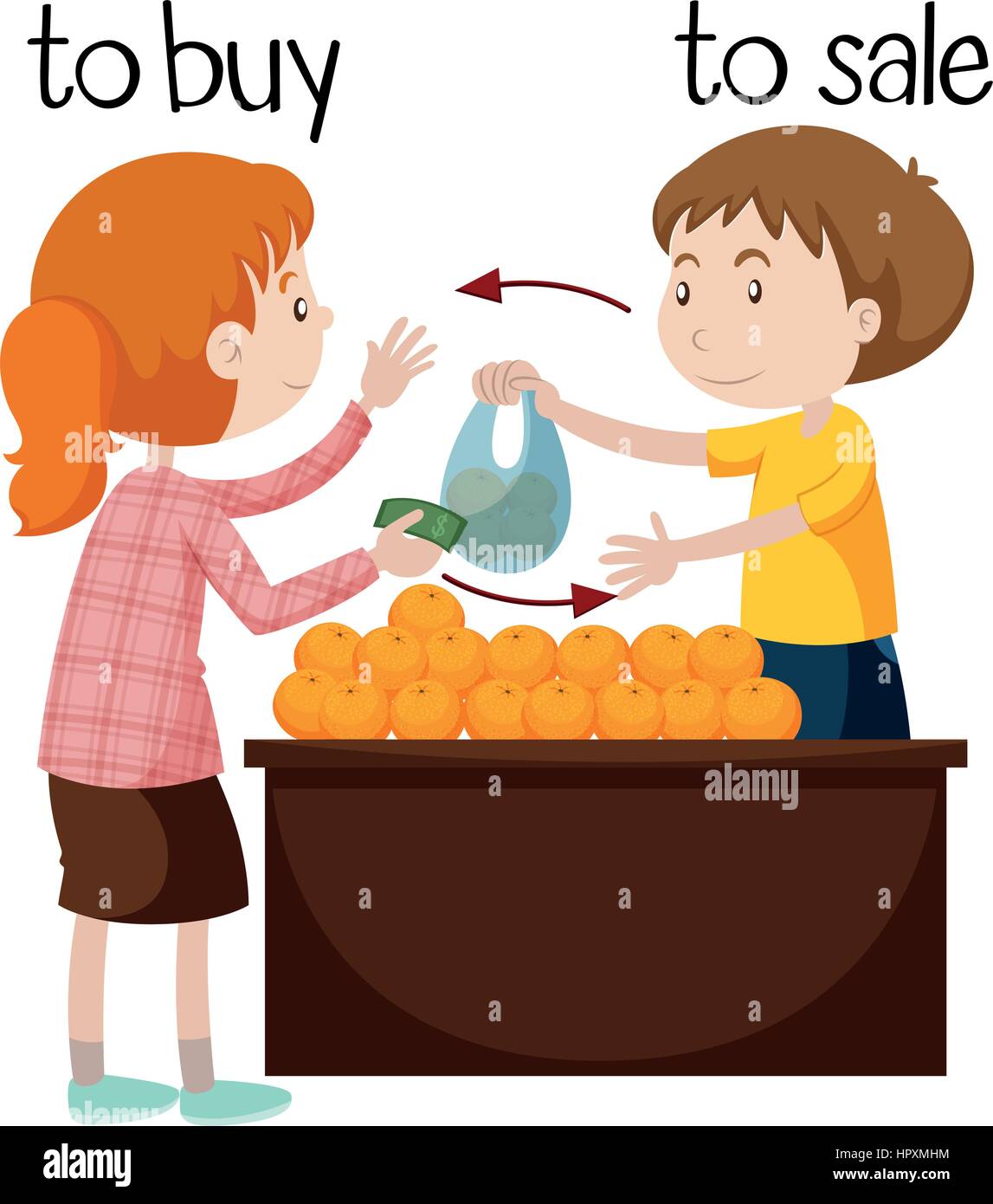 Fruit seller selling oranges illustration Stock Vector Art