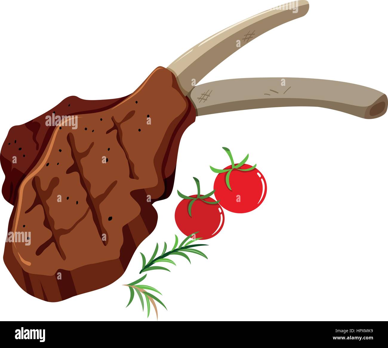Lamb chop and tomatoes on white illustration Stock Vector Image & Art
