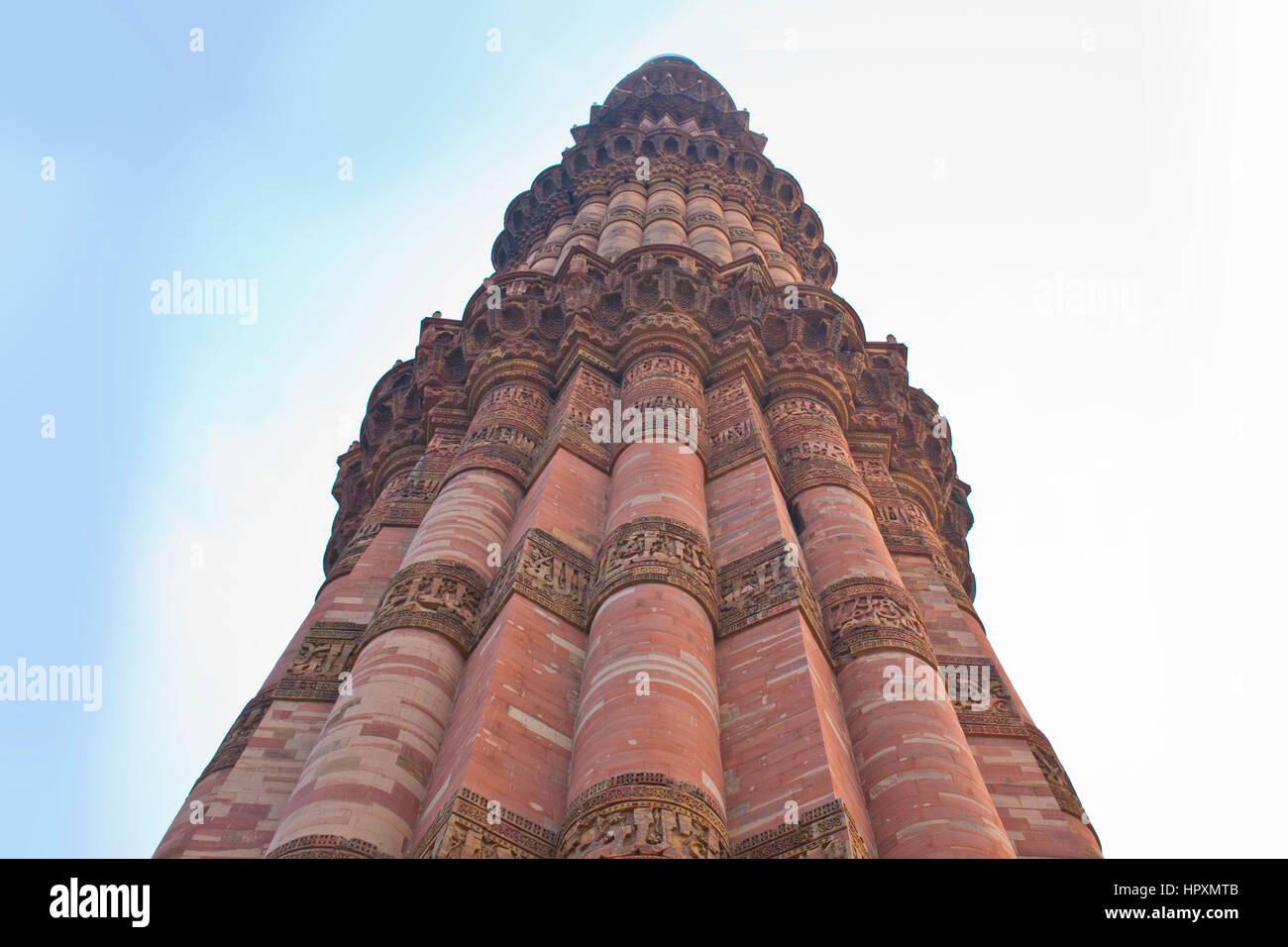 Qutub Minar is the tallest brick minaret in the world. The Qutub Minar is 72.5 metres high (237.8 ft) and requires 399 steps to get to the top. Stock Photo