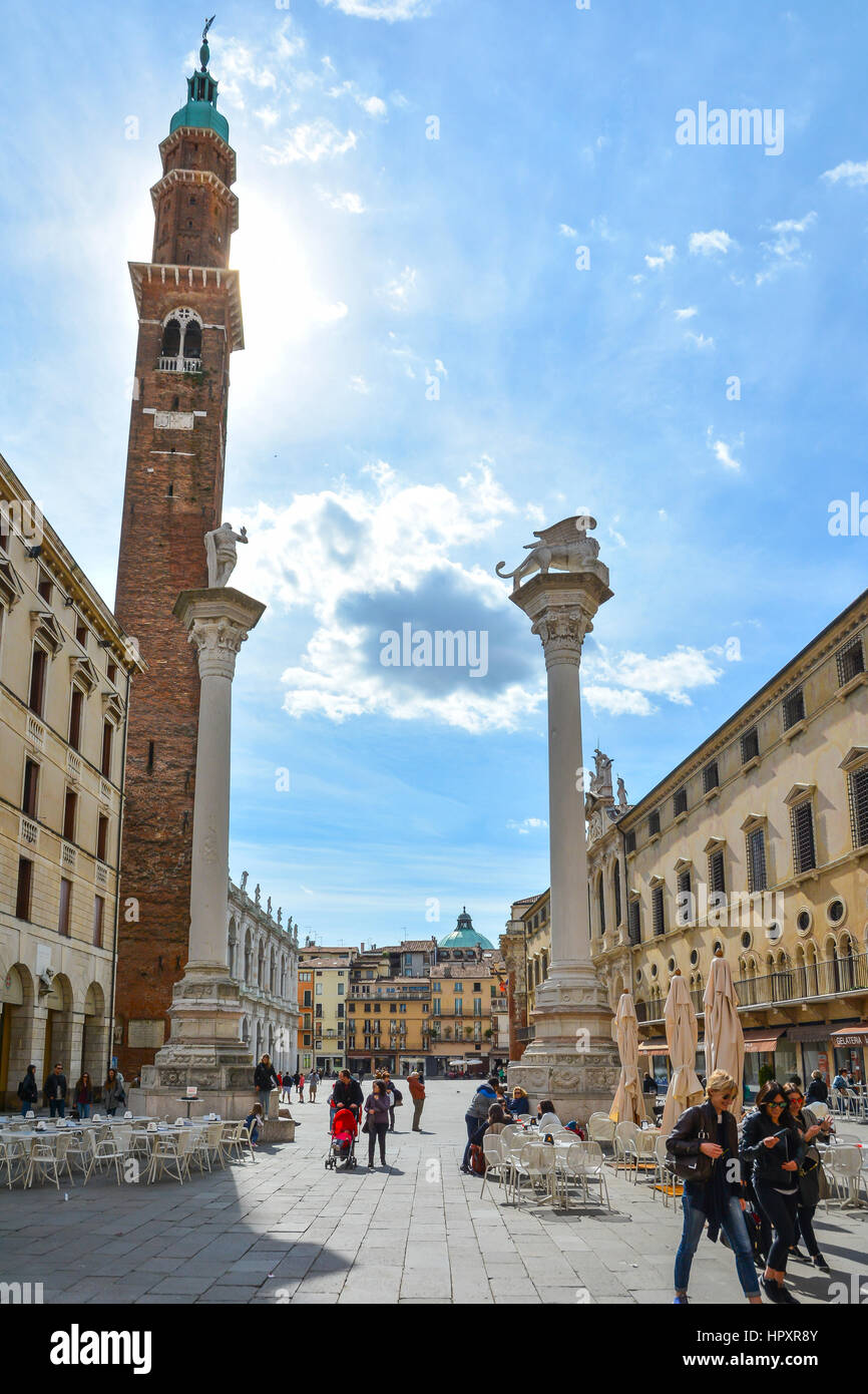 Vicenza,Italy-April 3,2015:view of the particular of the Palladian basilica in the center of Vicenza during a sunny day. Stock Photo