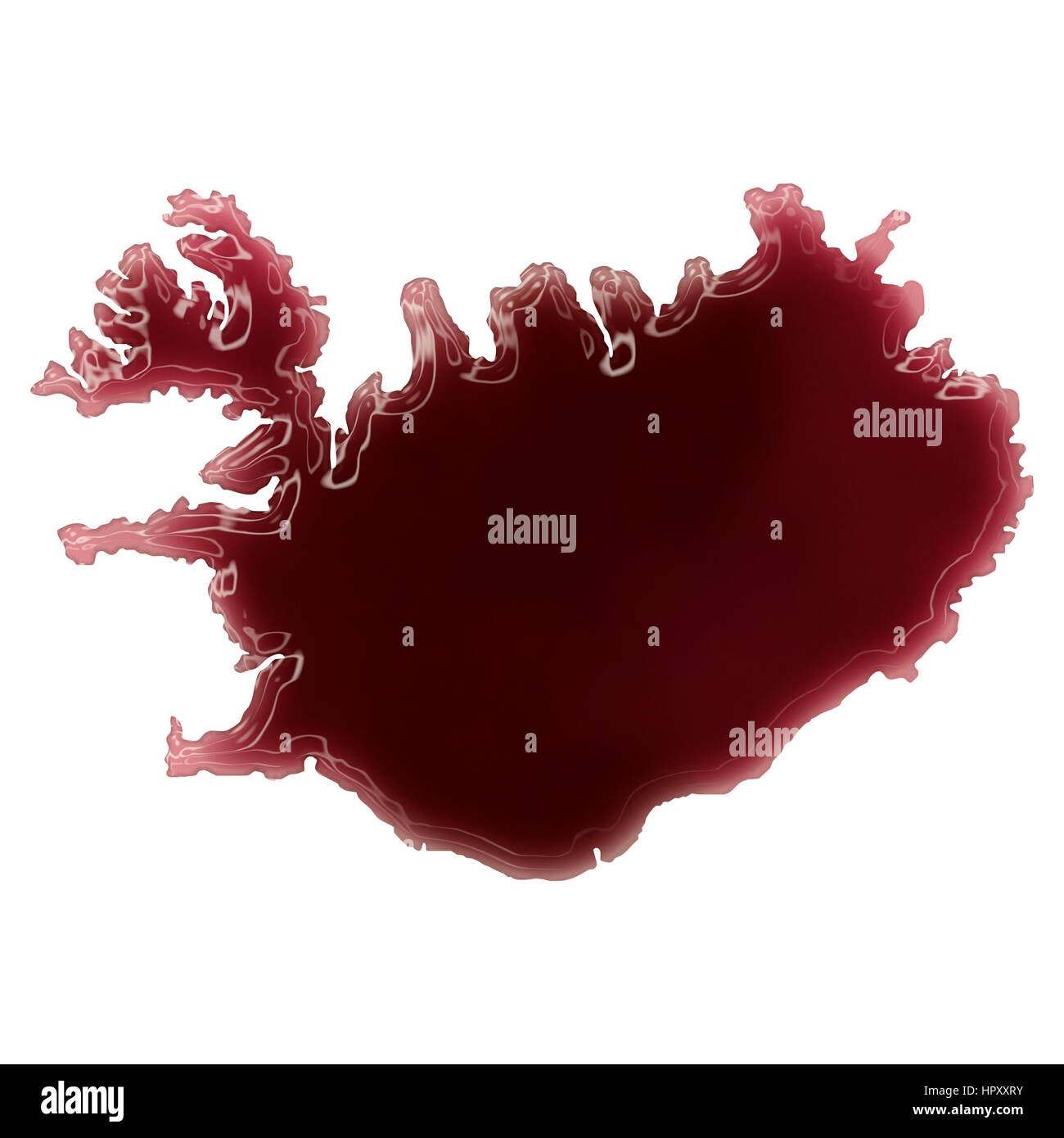 Pool of blood (or wine) that formed the shape of Iceland. (series) Stock Photo