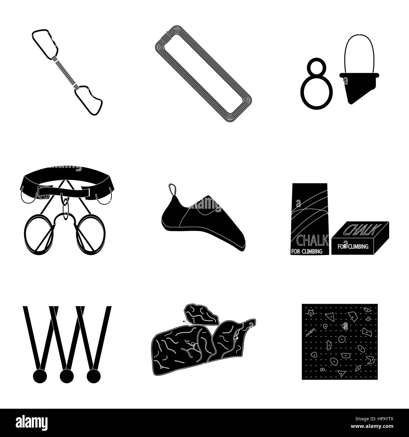 Sport climbing vector black silhouette. Quickdraw and rope icon illustration Stock Photo