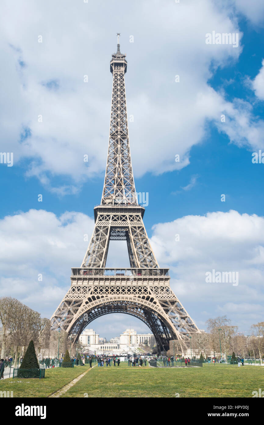 View of Eiffel Tower from Champ de Mars, Paris Stock Photo