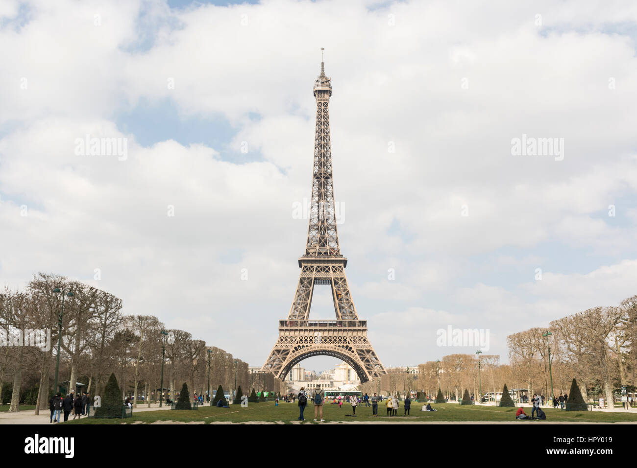 View of Eiffel Tower from Champ de Mars, Paris Stock Photo