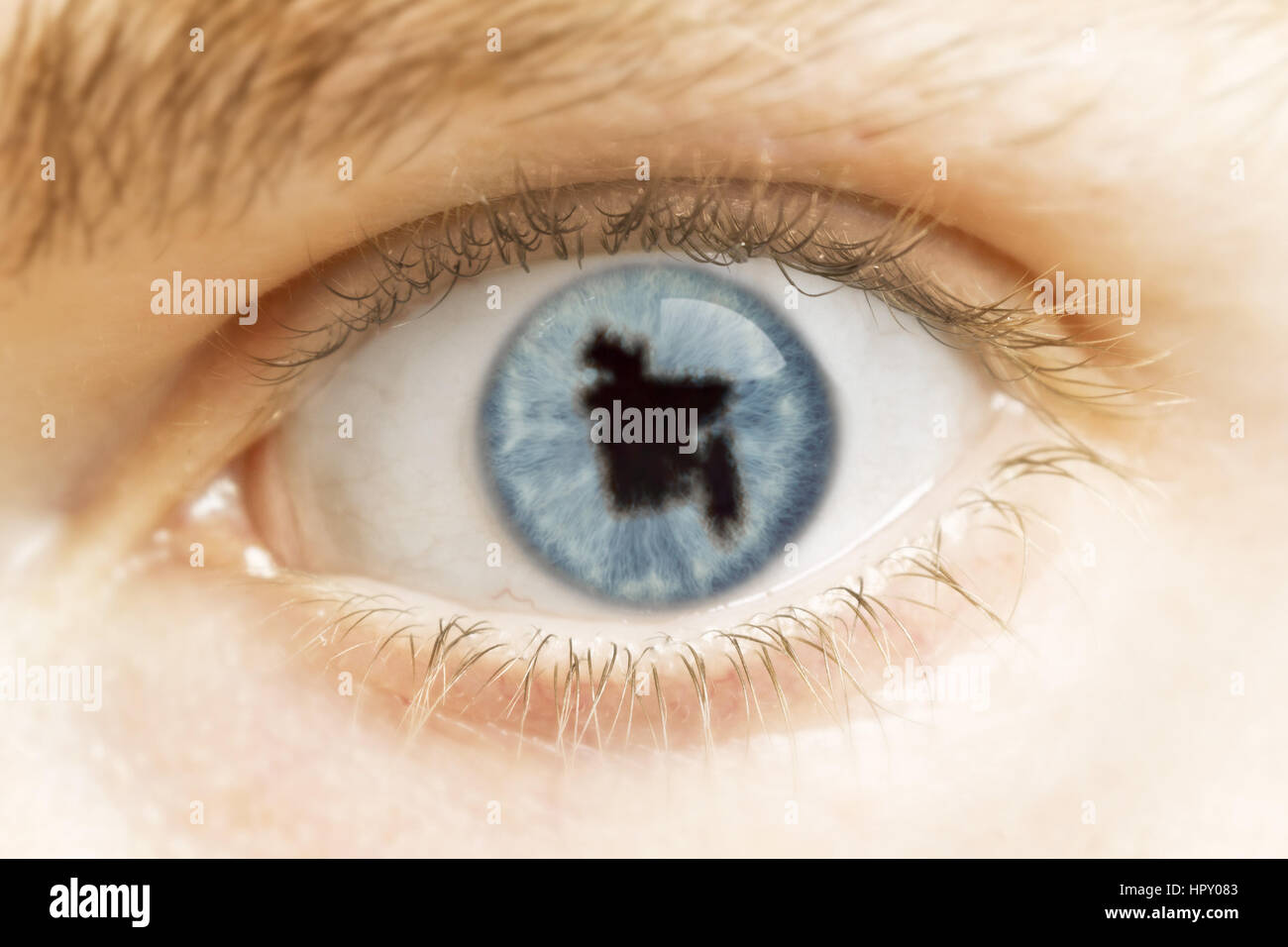 A closeup of an eye with the pupil in the shape of Bangladesh.(series