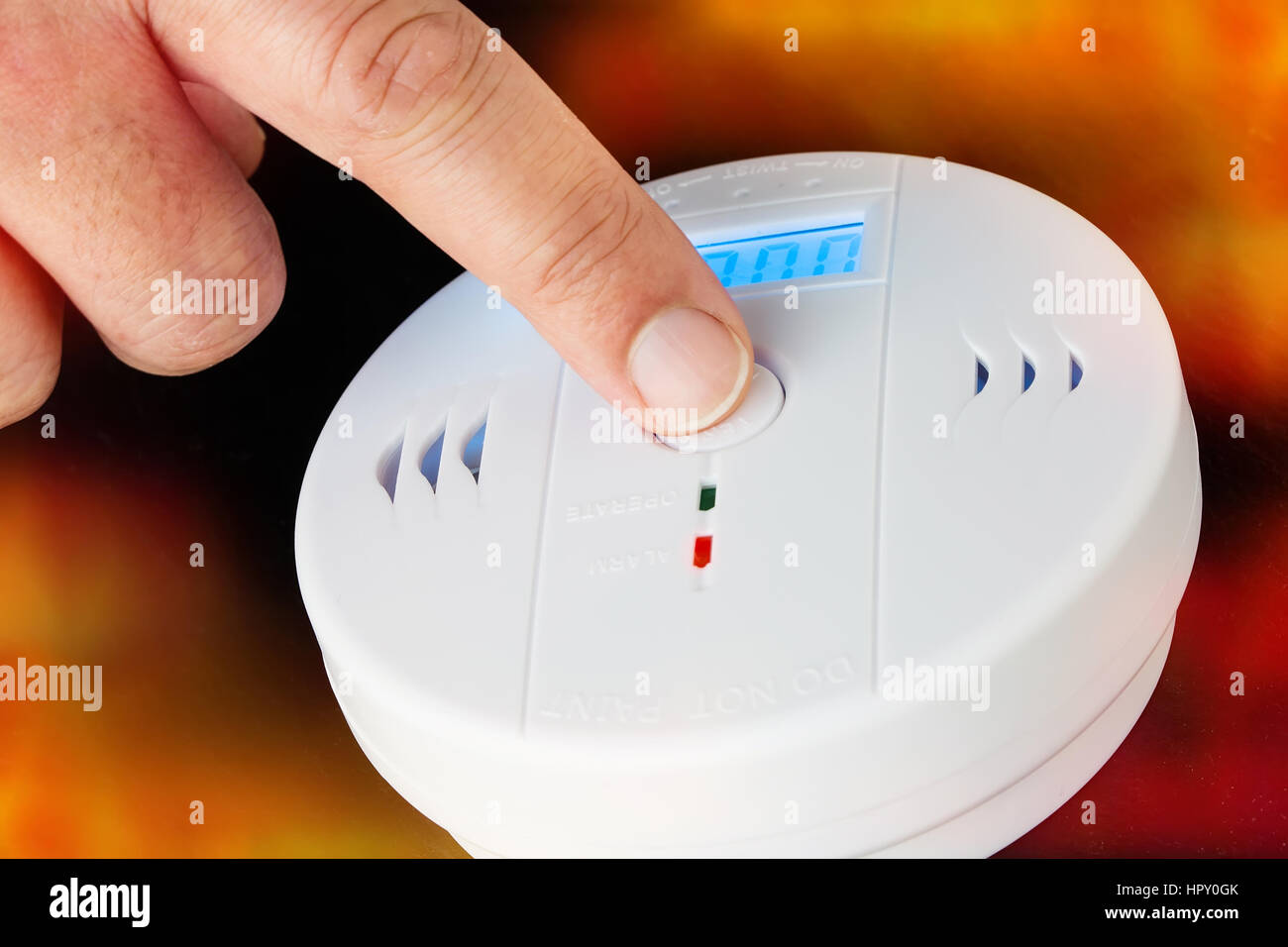 Test of a smoke and fire alarm with carbon monoxide sensor capability Stock Photo