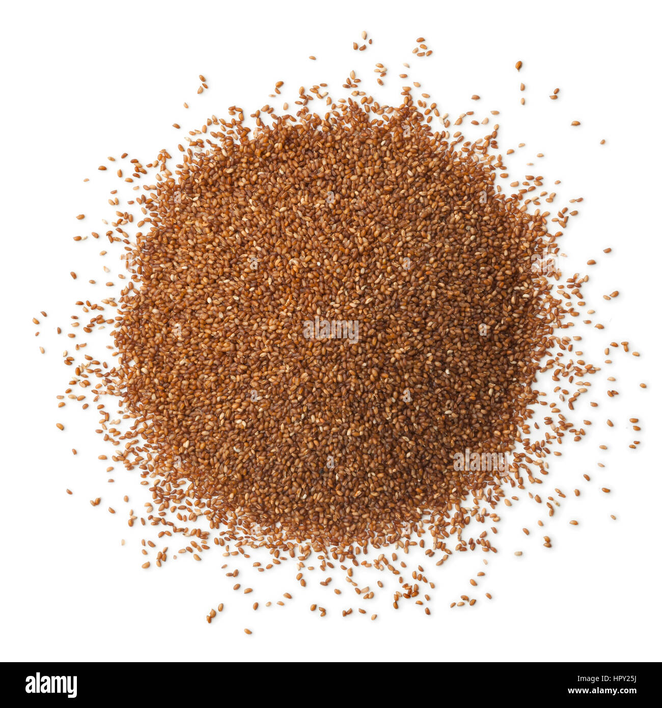 Heap of teff seeds on white background Stock Photo