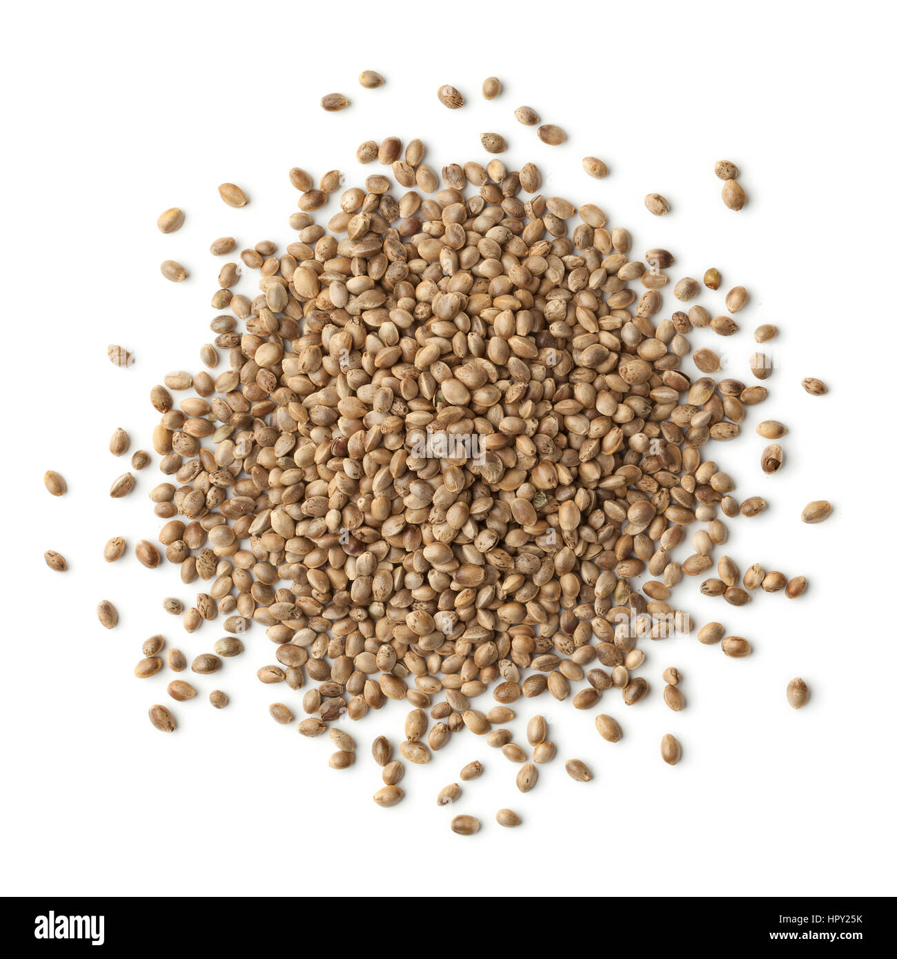 Heap of unshelled hemp seeds on white background Stock Photo