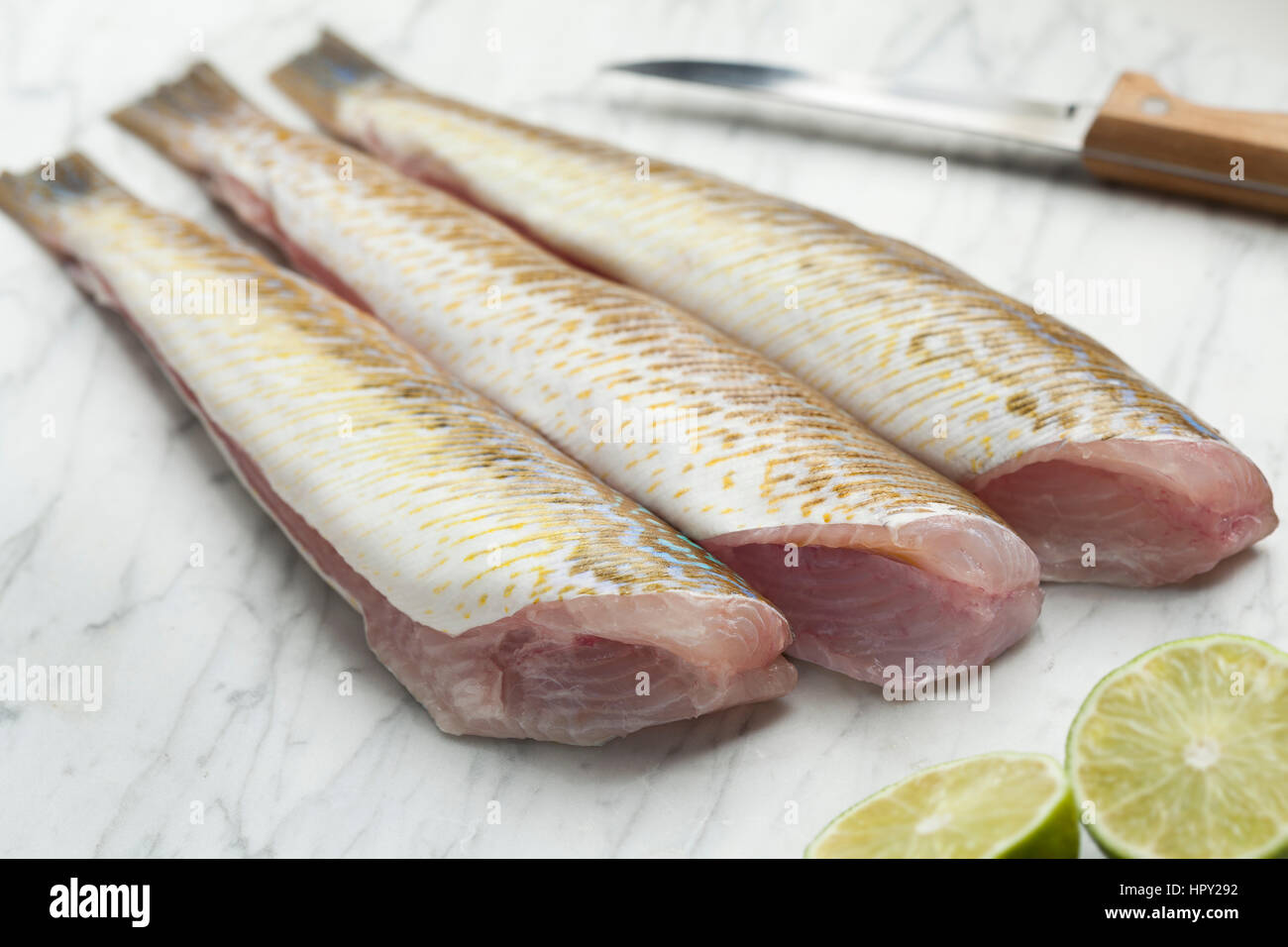 Fresh cleaned raw weeverfishes ready to cook Stock Photo