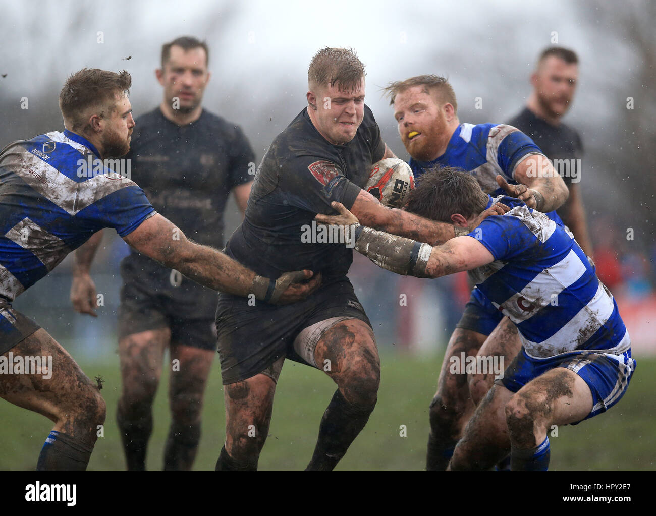 Siddal's Joe Martin (Right) tackles Toronto Wolfpack's Jack Bussey during  the Ladbrokes Challenge Cup match at Siddal ARLFC, Halifax Stock Photo -  Alamy