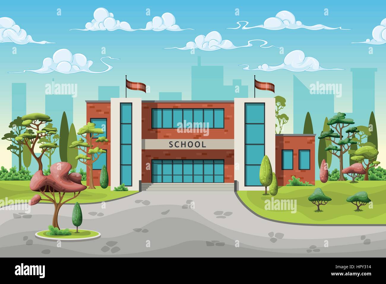 Illustration Of A School Building In Cartoon Style Stock Vector Image