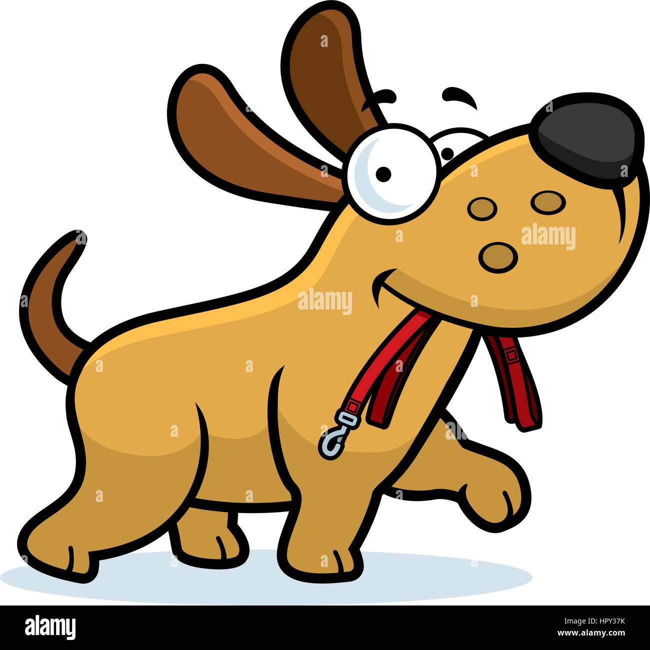 A cartoon dog walking with a leash in his mouth Stock Vector Image & Art -  Alamy