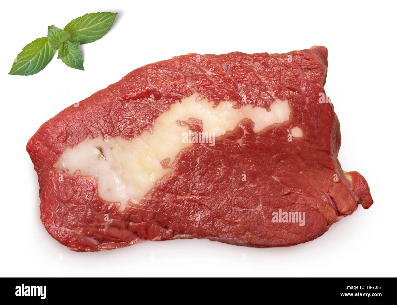 Raw meat (roast beef) and fat composed into it in the shape of American Samoa.(series) Stock Photo